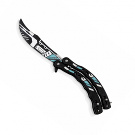 Cuțit Fluture de Antrenament, Lama Fara Tais, Metalic, Design Modern Alb-Albastru, Anti Alunecare, 23 cm