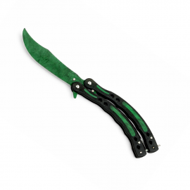 Cutit Fluture de Antrenament, Lama Fara Tais, Metalic, Verde-Negru, Anti-Alunecare, 23 cm