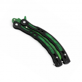 Cutit Fluture de Antrenament, Lama Fara Tais, Metalic, Verde-Negru, Anti-Alunecare, 23 cm 2