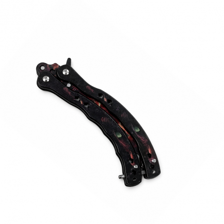 Cutit Fluture de Antrenament, Lama Fara Tais, Model Galaxy Rosu, Metalic, Anti-Alunecare, 23 cm