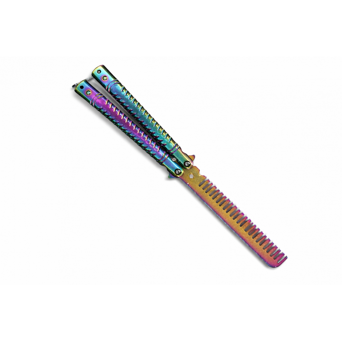 Pieptene Fluture Tip Balisong Fade cu grip agresiv, Antistres, Practica Trickuri
