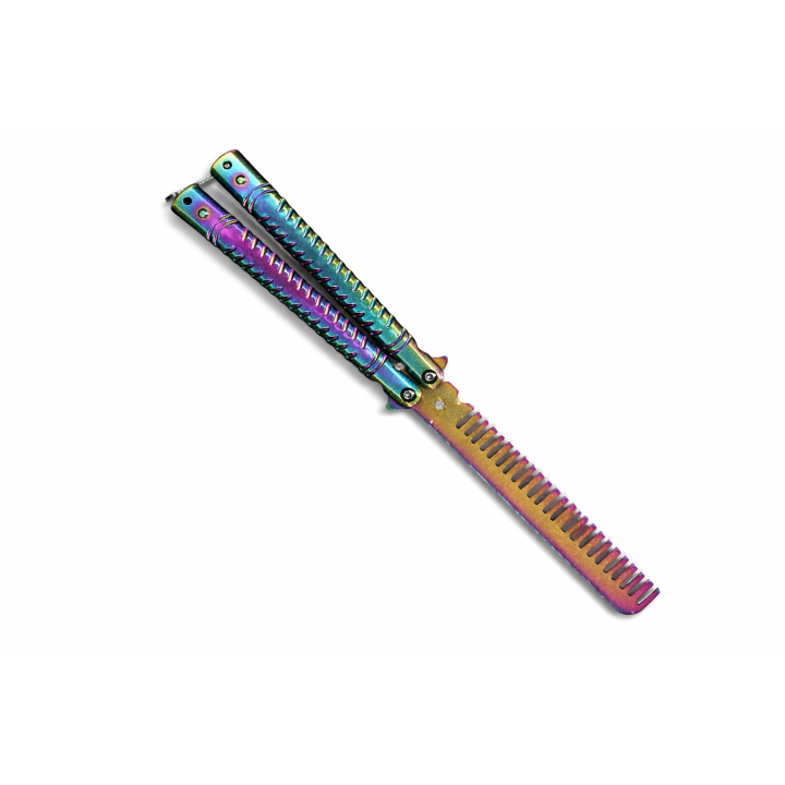 Pieptene Fluture Tip Balisong Fade cu grip agresiv, Antistres, Practica Trickuri