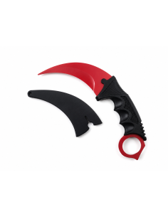 Cutit Karambit de Antrenament Rosu si Negru cu Teaca, Fara Tais