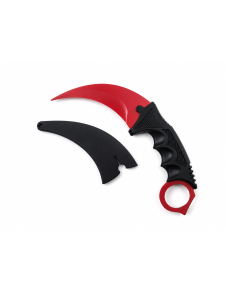 Cutit Karambit de Antrenament Rosu si Negru cu Teaca, Fara Tais