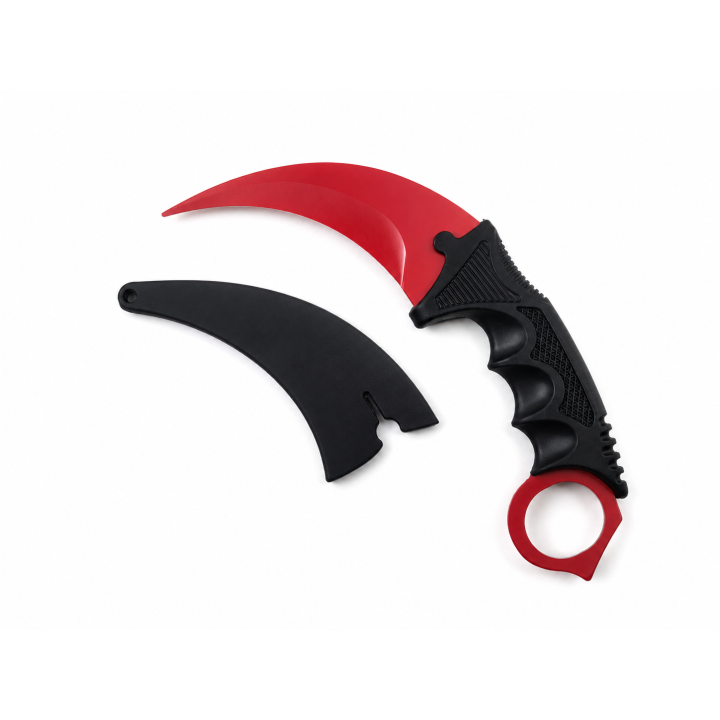 Cutit Karambit de Antrenament Rosu si Negru cu Teaca, Fara Tais