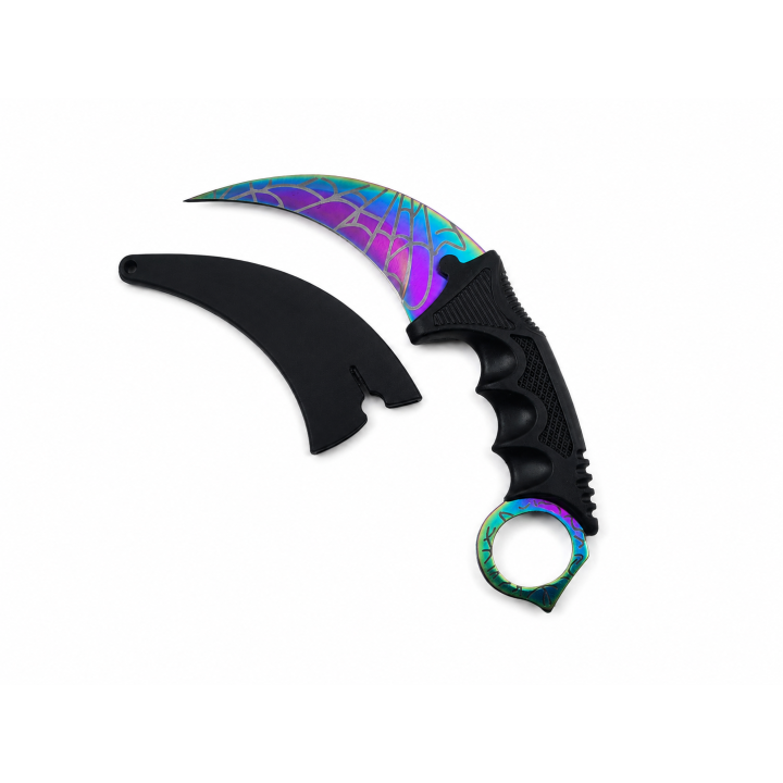 Cutit Karambit Fade cu Teaca, Model Panza de Paianjen, Cu Tais Curbat