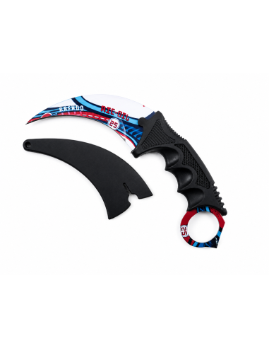 Cutit Karambit Model Racing Albastru-Rosu, cu Teaca pentru Colectie, Cu Tais Curbat