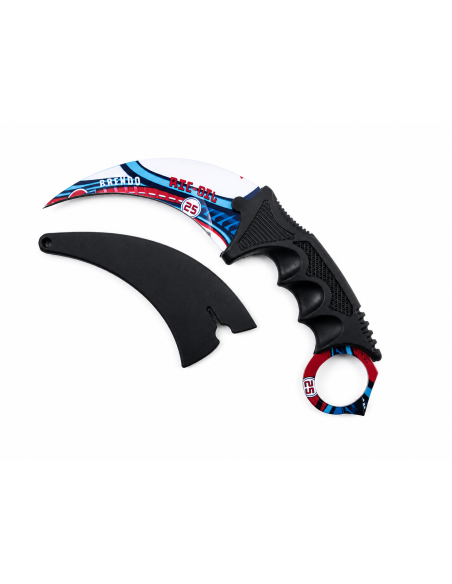 Cutit Karambit Model Racing Albastru-Rosu, cu Teaca pentru Colectie, Cu Tais Curbat