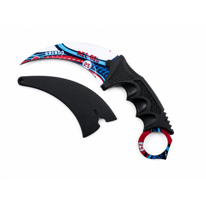 Cutit Karambit Model Racing Albastru-Rosu, cu Teaca pentru Colectie, Cu Tais Curbat