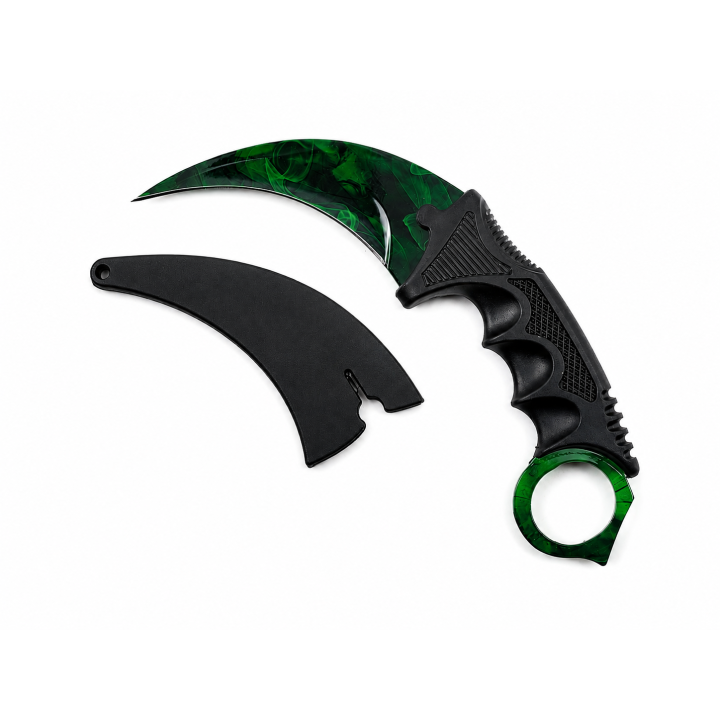 Cutit Karambit Verde Emerald cu Teaca, Model Cu Tais Decorativ Verde-Negru