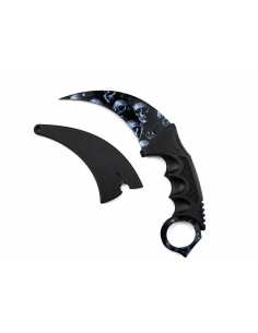 Cutit Karambit Model Craniu Albastru cu Teaca, Lama Curbata cu Tais