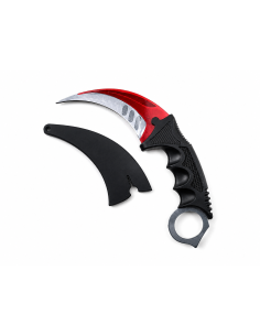 Cutit Karambit Rosu Galaxy cu Teaca, Lama Curbata din Otel cu Tais, pentru Colectie si Decor