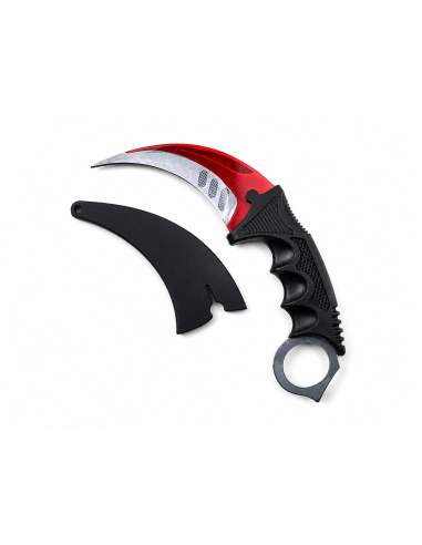 Cutit Karambit Rosu Galaxy cu Teaca, Lama Curbata din Otel cu Tais, pentru Colectie si Decor